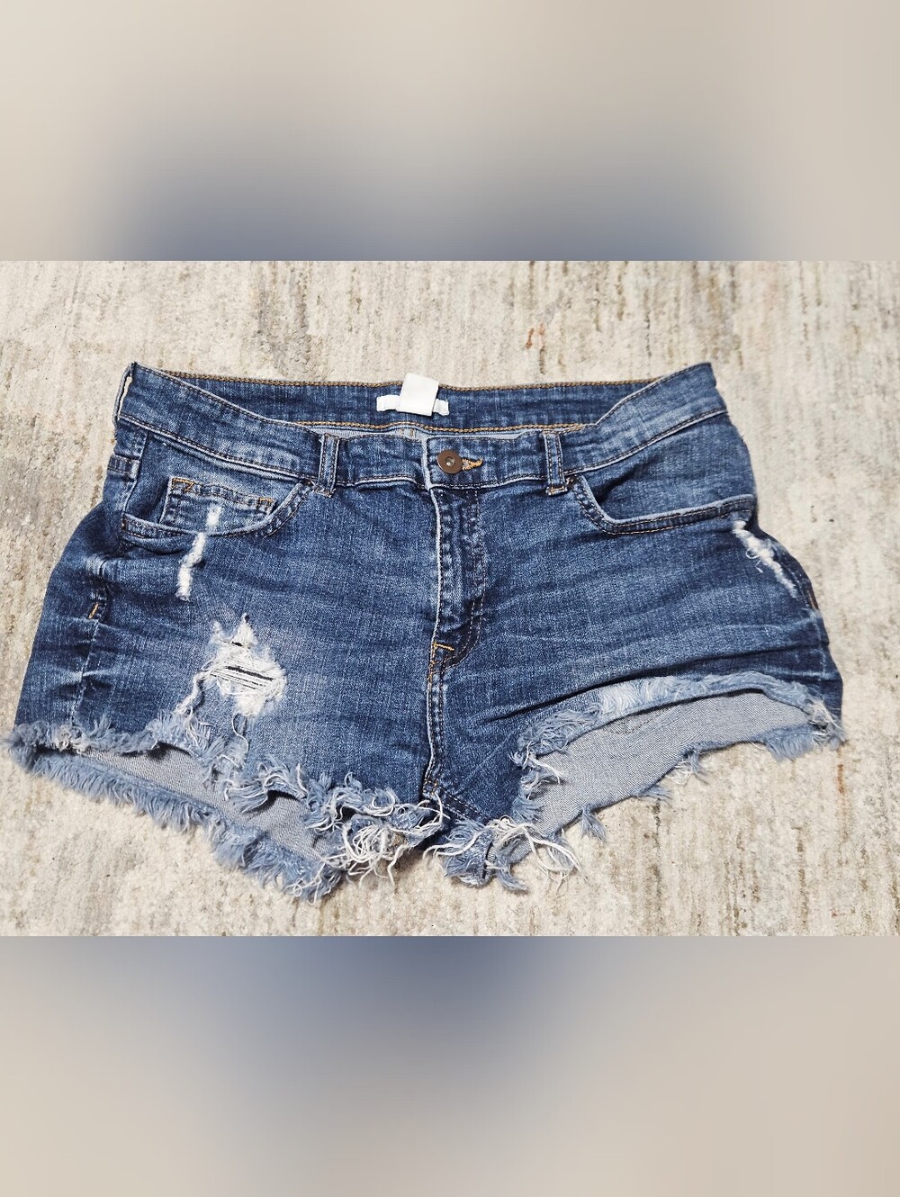 H&M Blue Distressed Denim Shorts Size 8